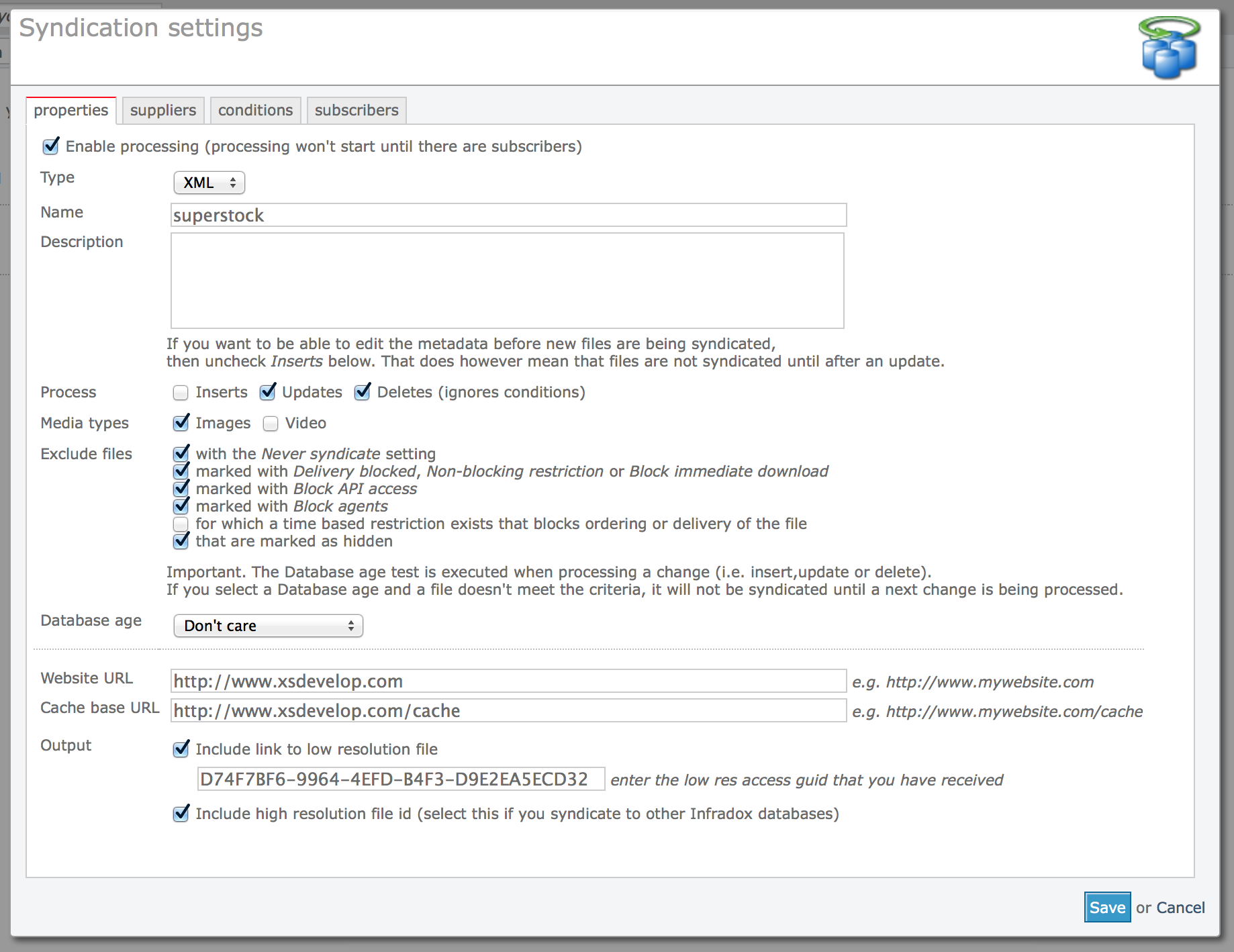 Infradox XS configuring syndication