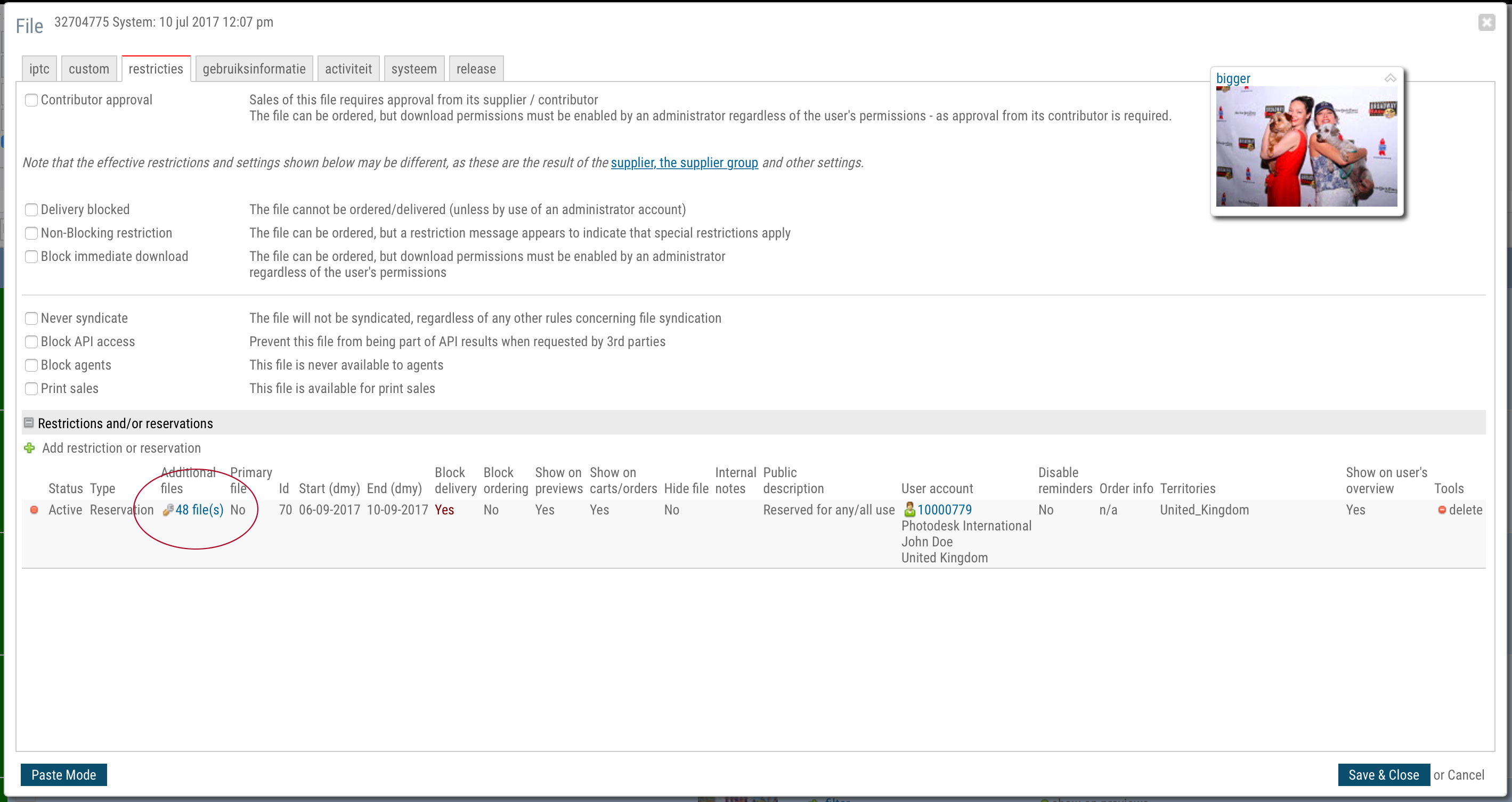 Metadata dialog restrictions and reservations