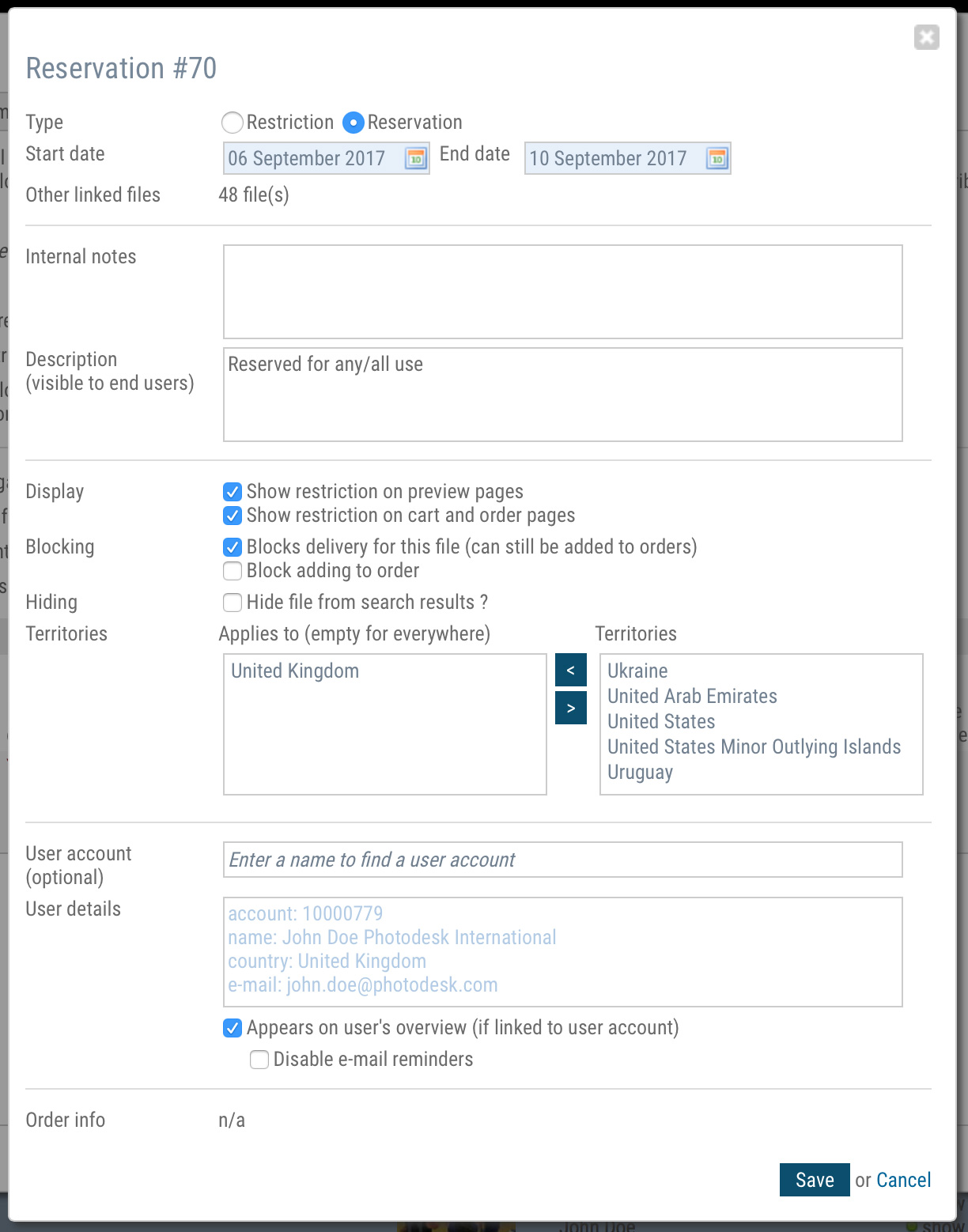 Metadata dialog restrictions and reservations