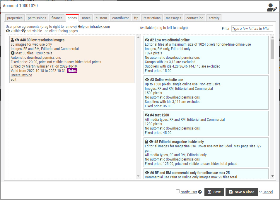 user dialog price agreements